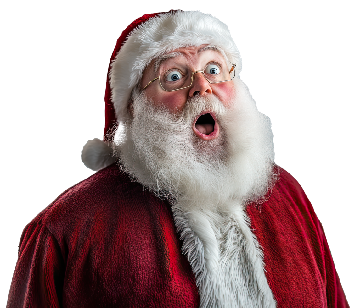 Santa Claus old man face surprise pose, png