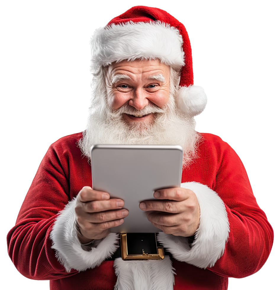 Santa Claus old man happy smiling, Standing using tablet computer, png