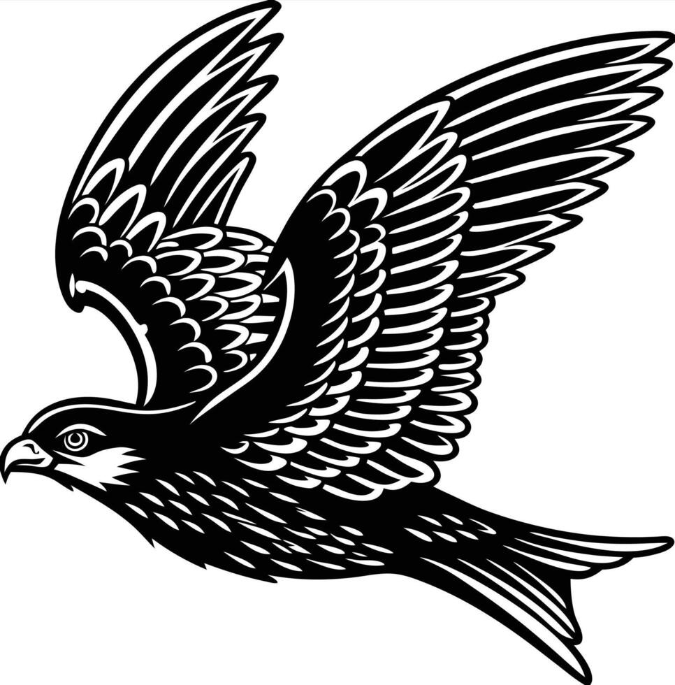A black and white illustration of a bird flying vector
