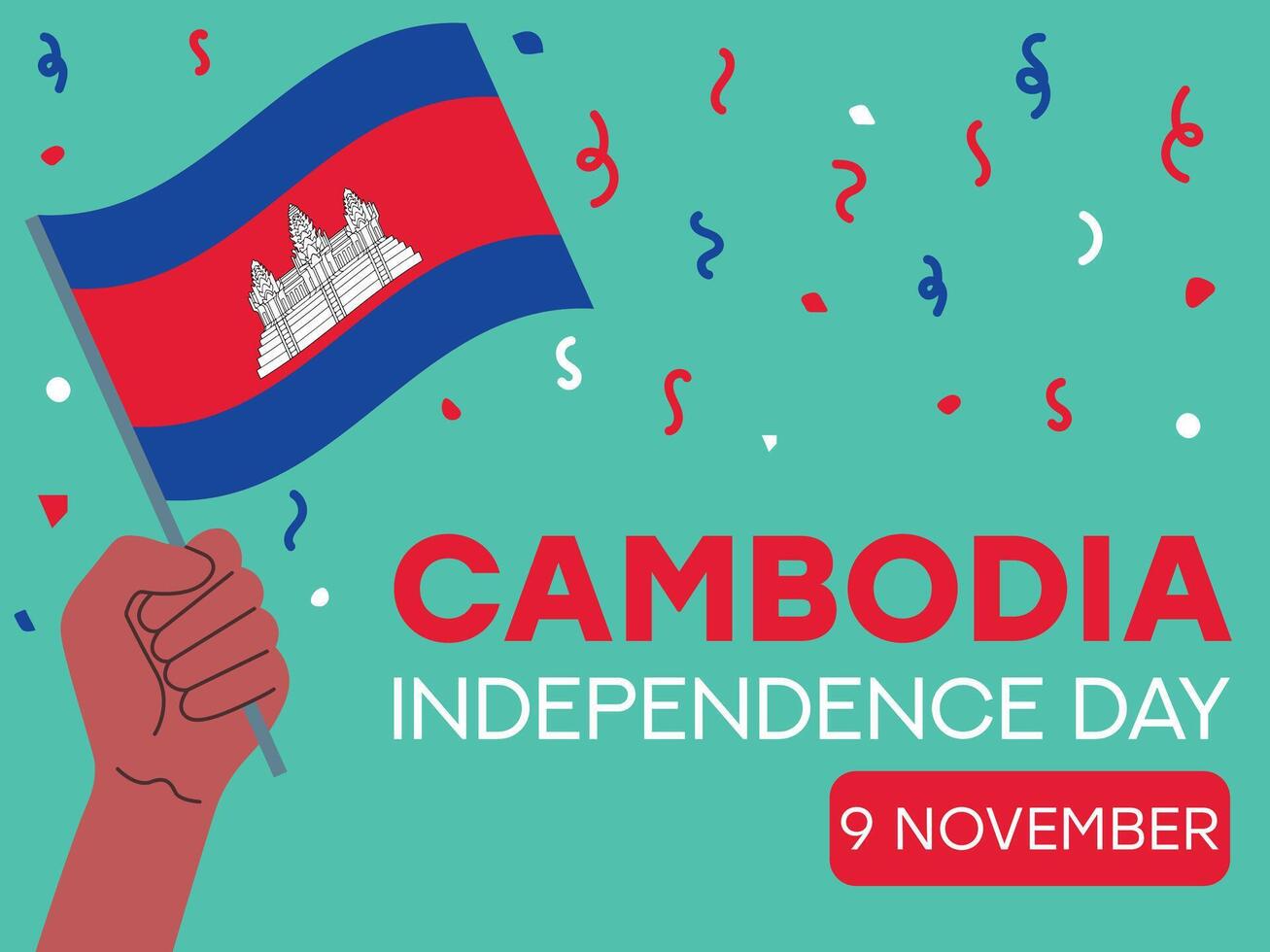cambodia independence day 9 November, cambodia flag in hand. Greeting card, poster, banner template vector