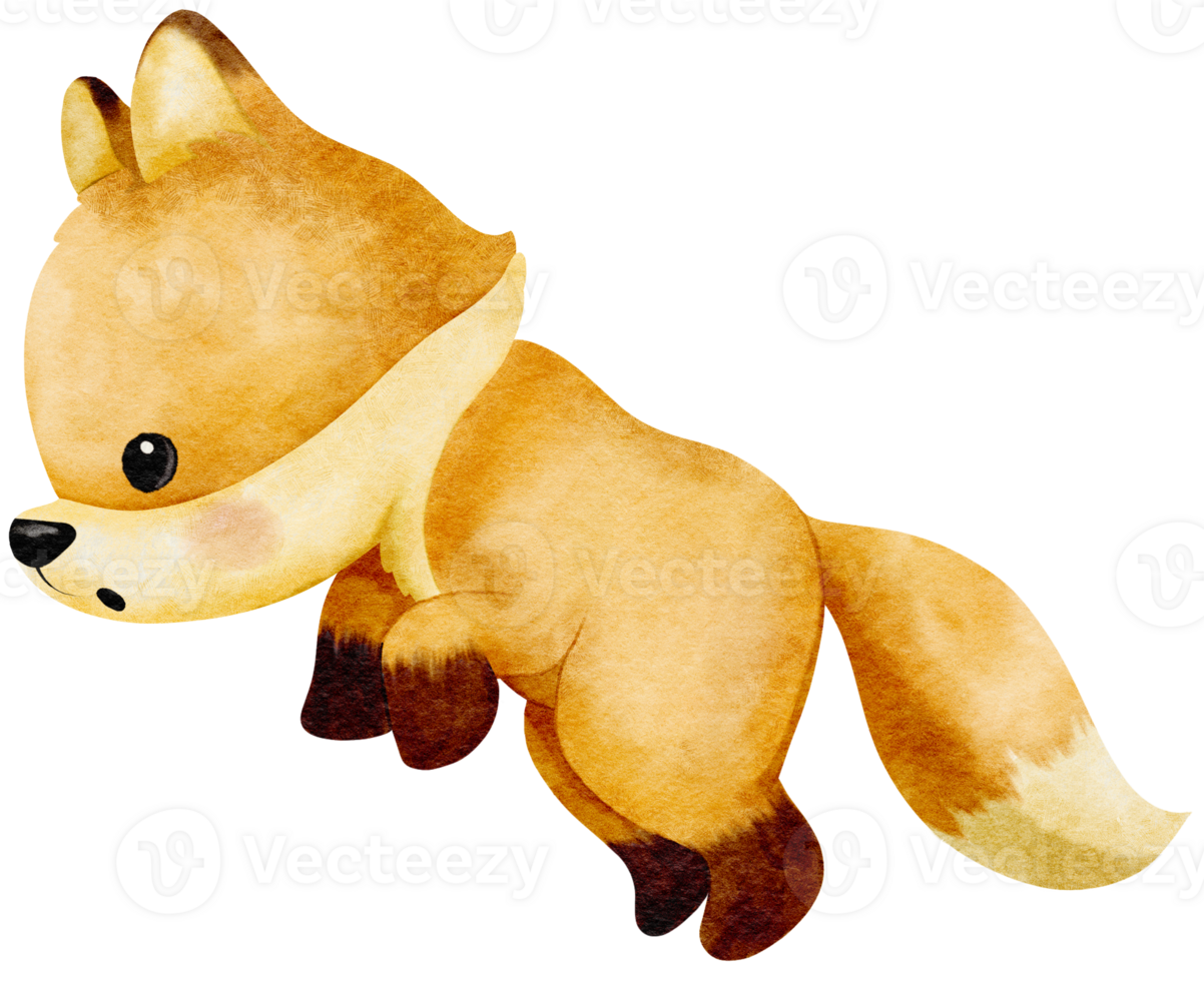 Watercolor fox jump up on air png