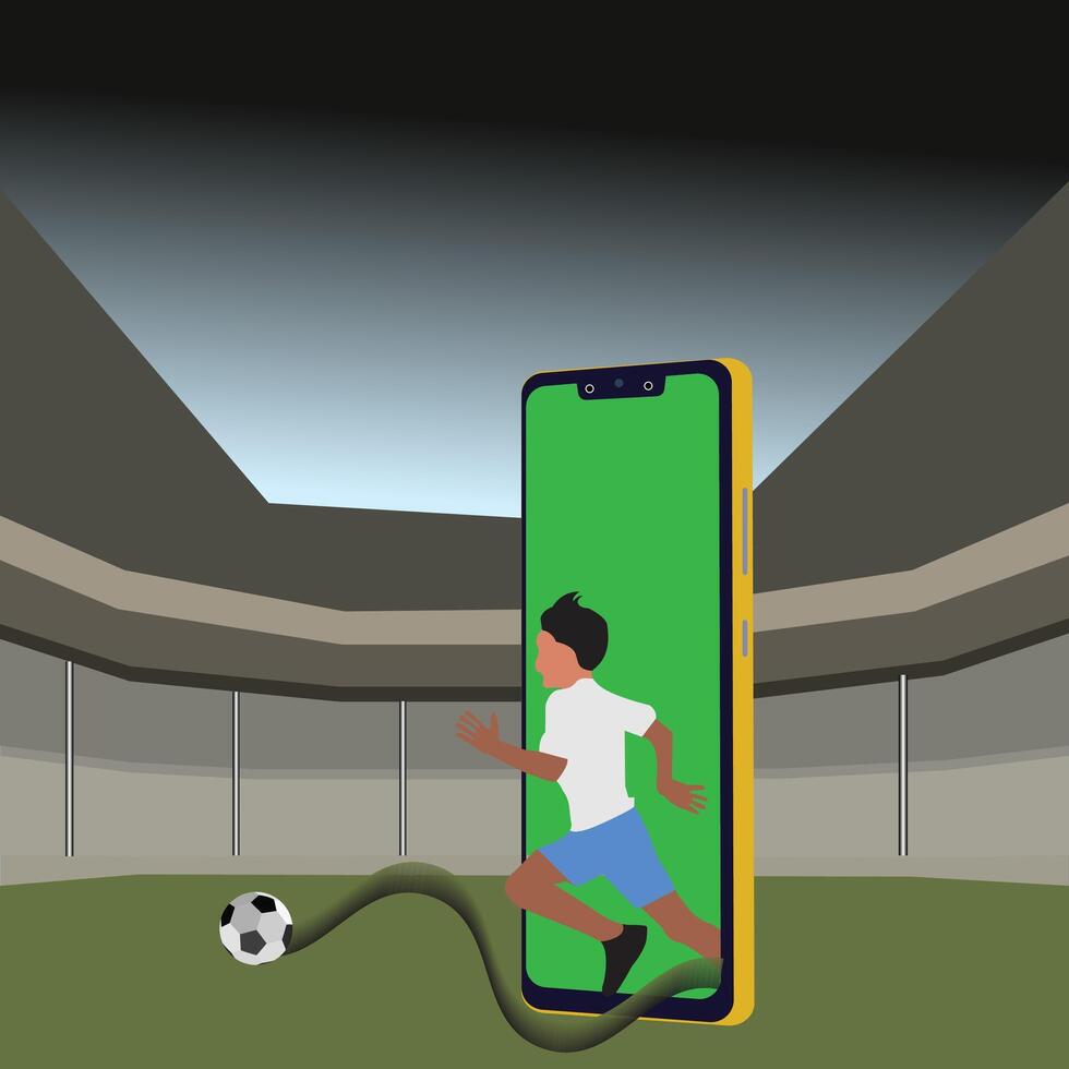live sports event on your mobile device. soccer ball on football field in smartphone screen vector