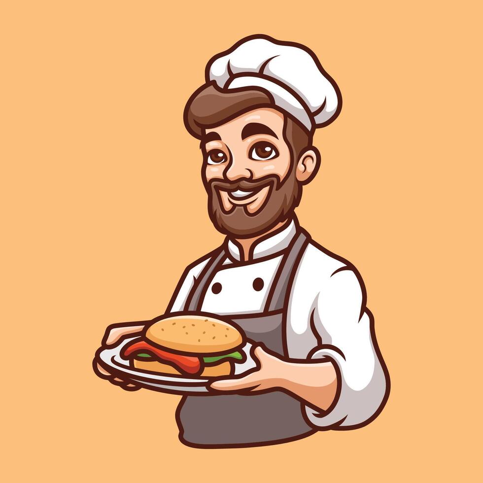 Burger Chef Cartoon Illustration vector