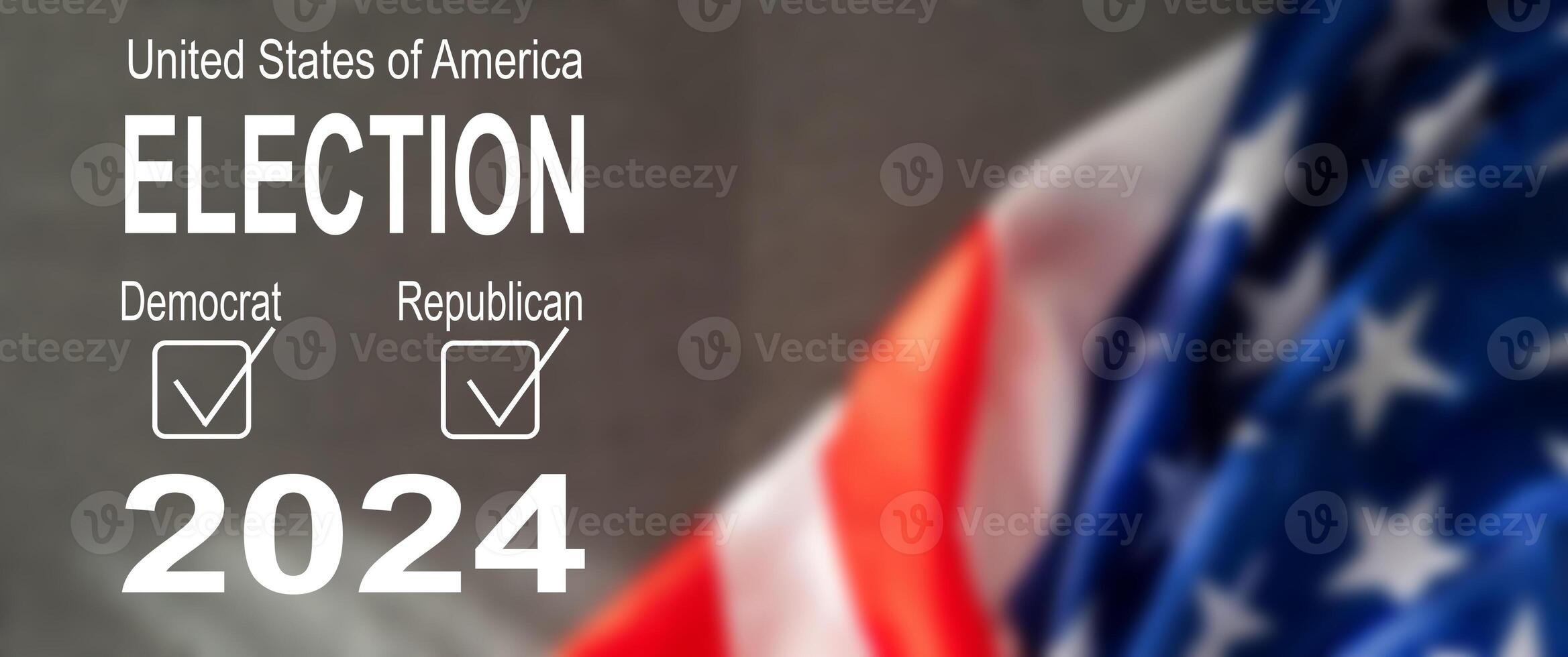 Text Election Day Your Vote is Your Voice with USA Flag on background of sunset. I voted. Voting in America. photo