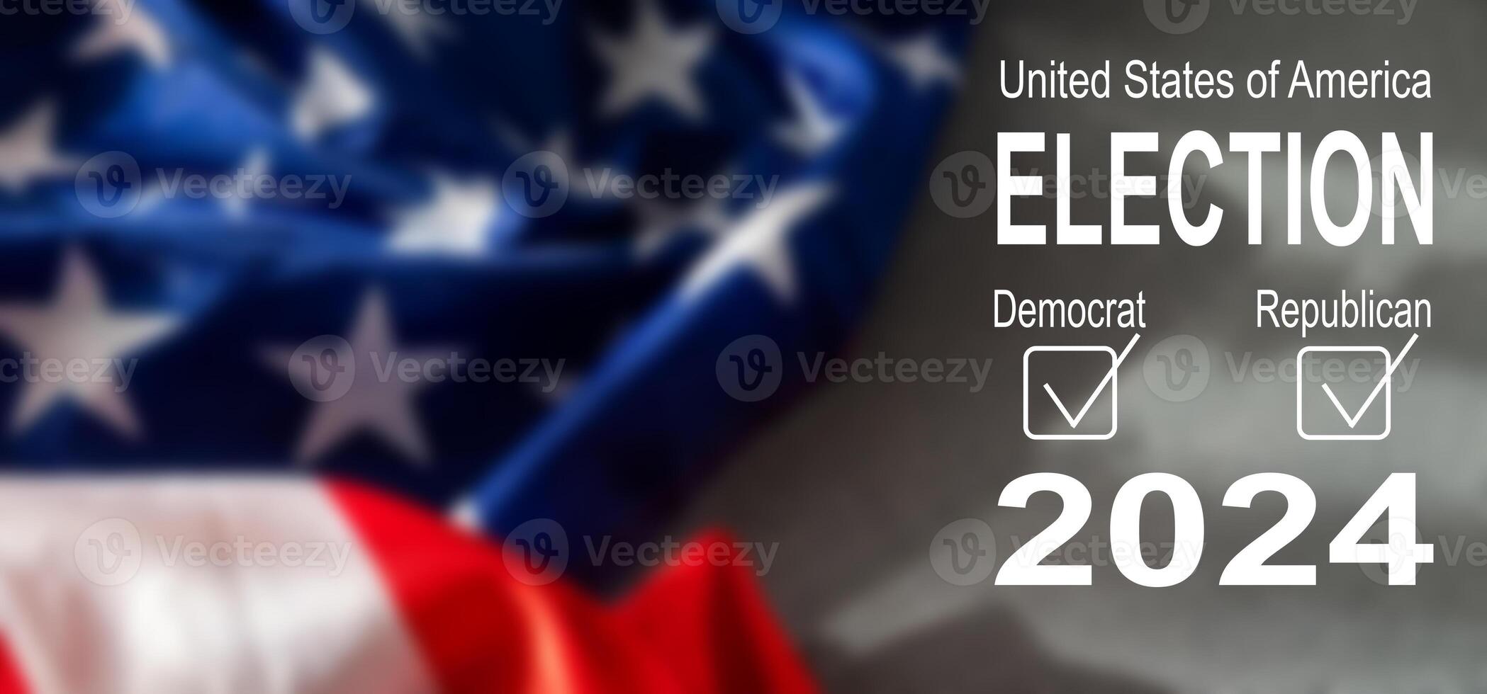 Text Election Day Your Vote is Your Voice with USA Flag on background of sunset. I voted. Voting in America. photo