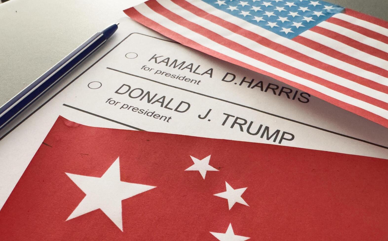 Ukraine Kyiv, September 23 2024. a form for voting in the presidential elections of the United States with flag of china photo