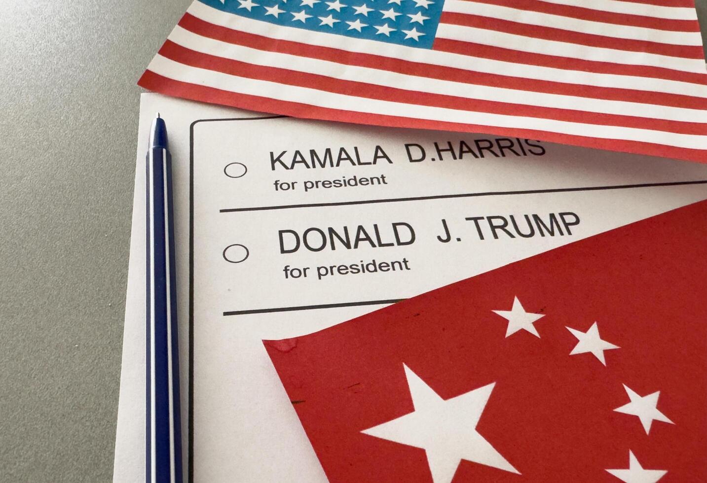 Ukraine Kyiv, September 23 2024. a form for voting in the presidential elections of the United States with flag of china photo
