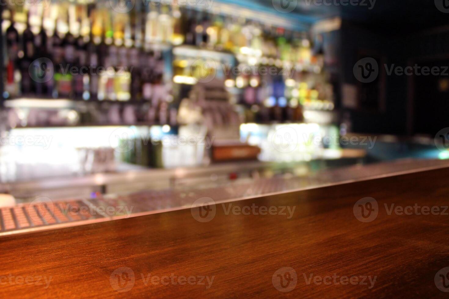 Interior of bar. Classic defocused bar counter background close-up. photo