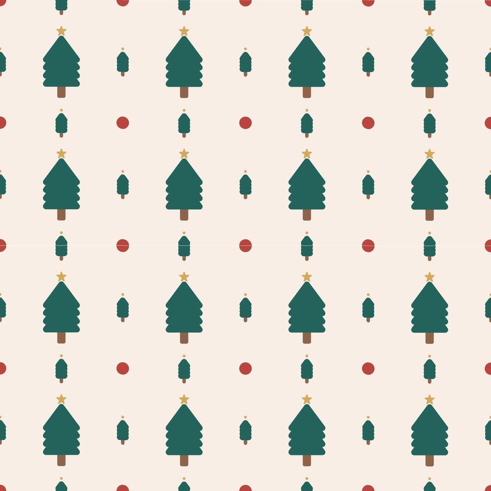 Big Christmas tree with small tree and red dot, seamless repeating pattern for wrapping paper, wallpaper, background and decoration. vector