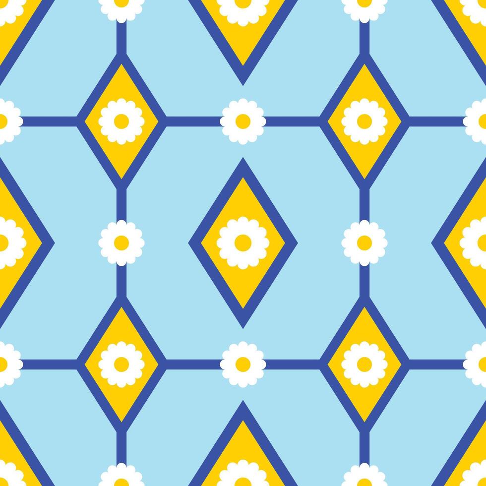 Daisy in diamond seamless repeating pattern for tile, wallpaper, background and interior. vector