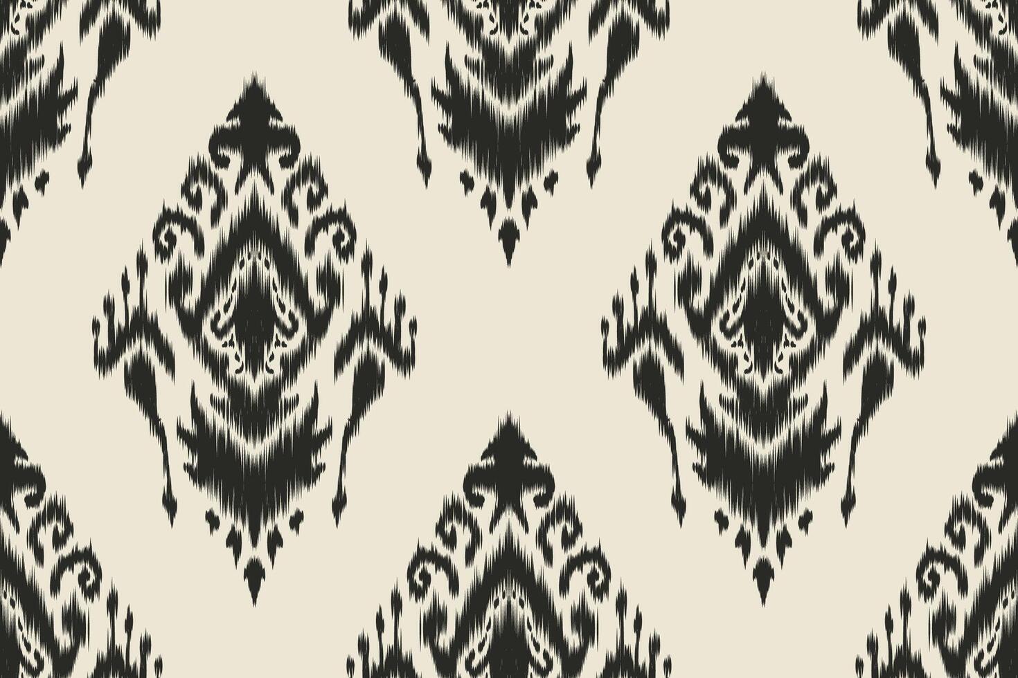 Seamless black ikat embroidery design for carpets, fabrics, wallpaper. vector