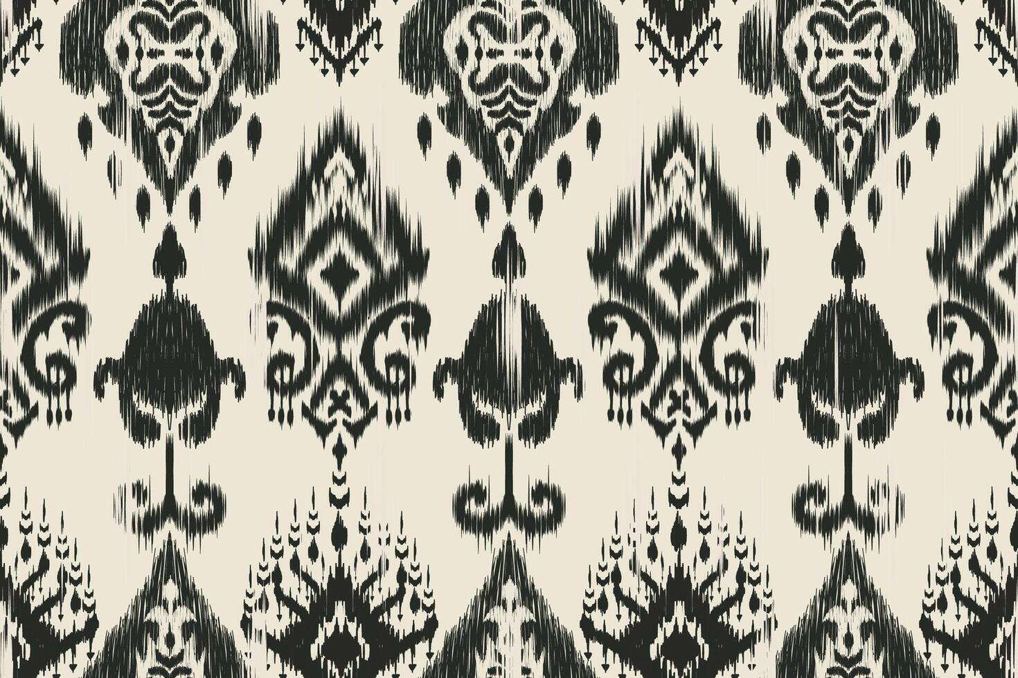 An ancient Ikat fabric pattern with intricate details in black tones, suitable for decorating a native style home. vector