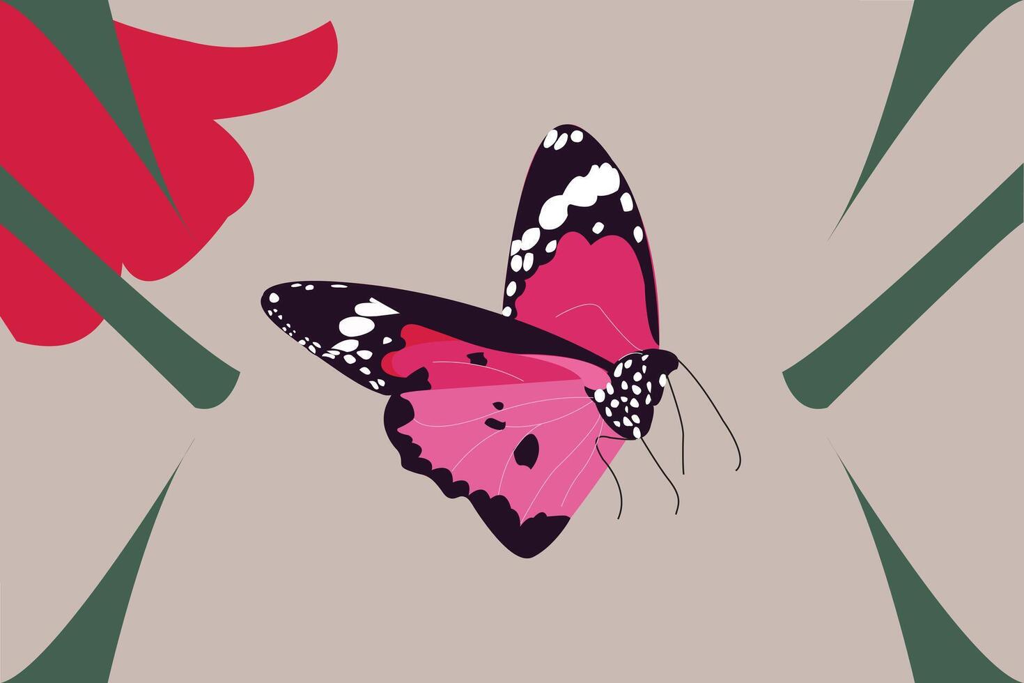 Pinkish Black and White Beautiful Butterfly with Illustration vector