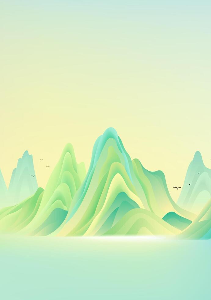 Chinese style poster yellow green landscape vector