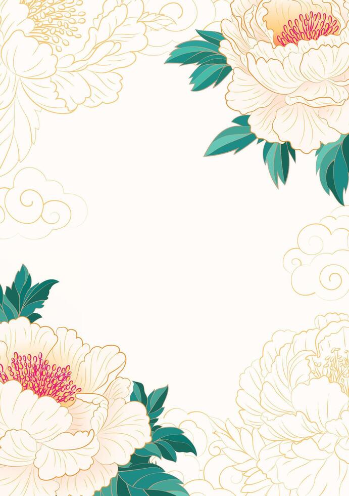 Chinese style poster light color fresh style peony flowers vector
