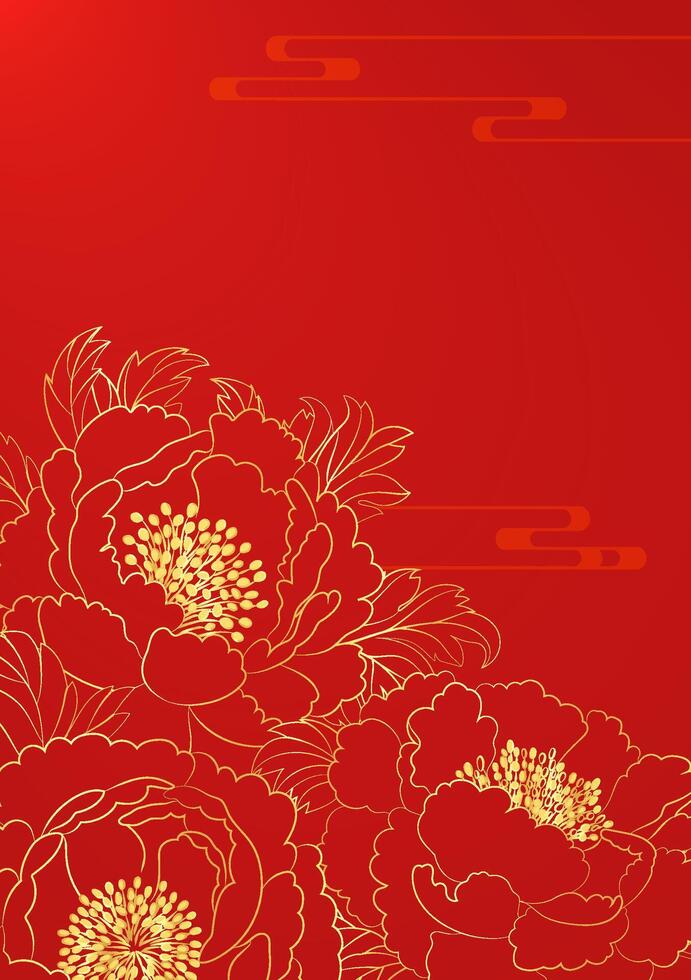 Chinese style poster gold linear peony New Year background vector