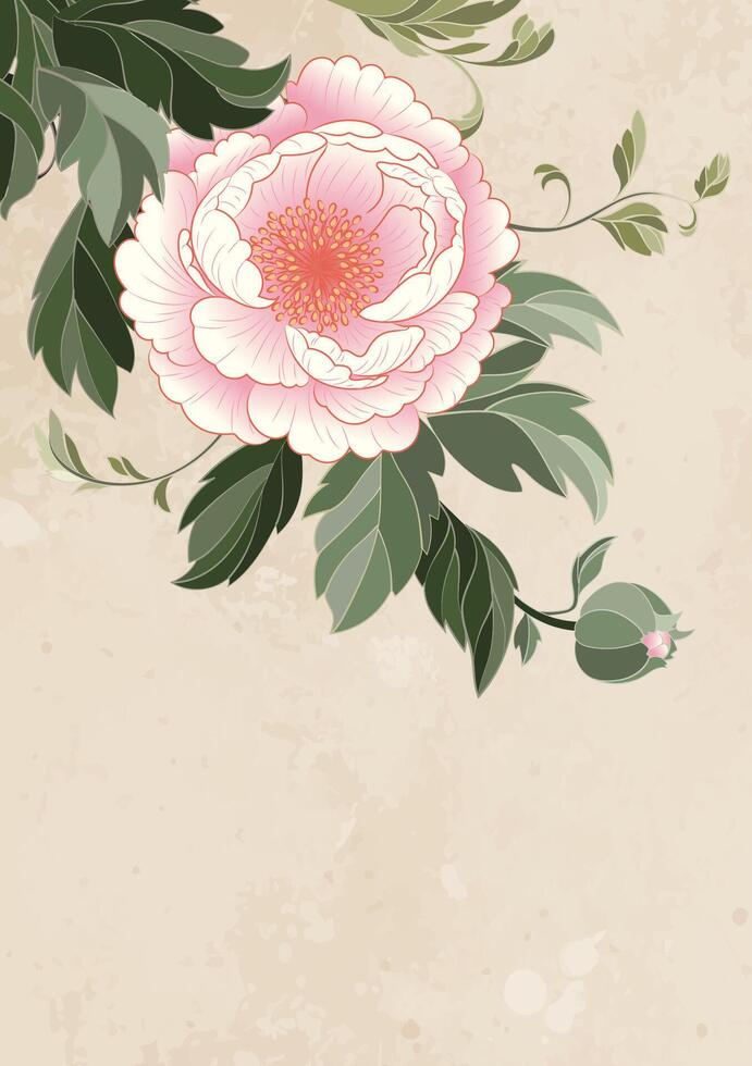 Chinese style poster with pink peony illustration vector