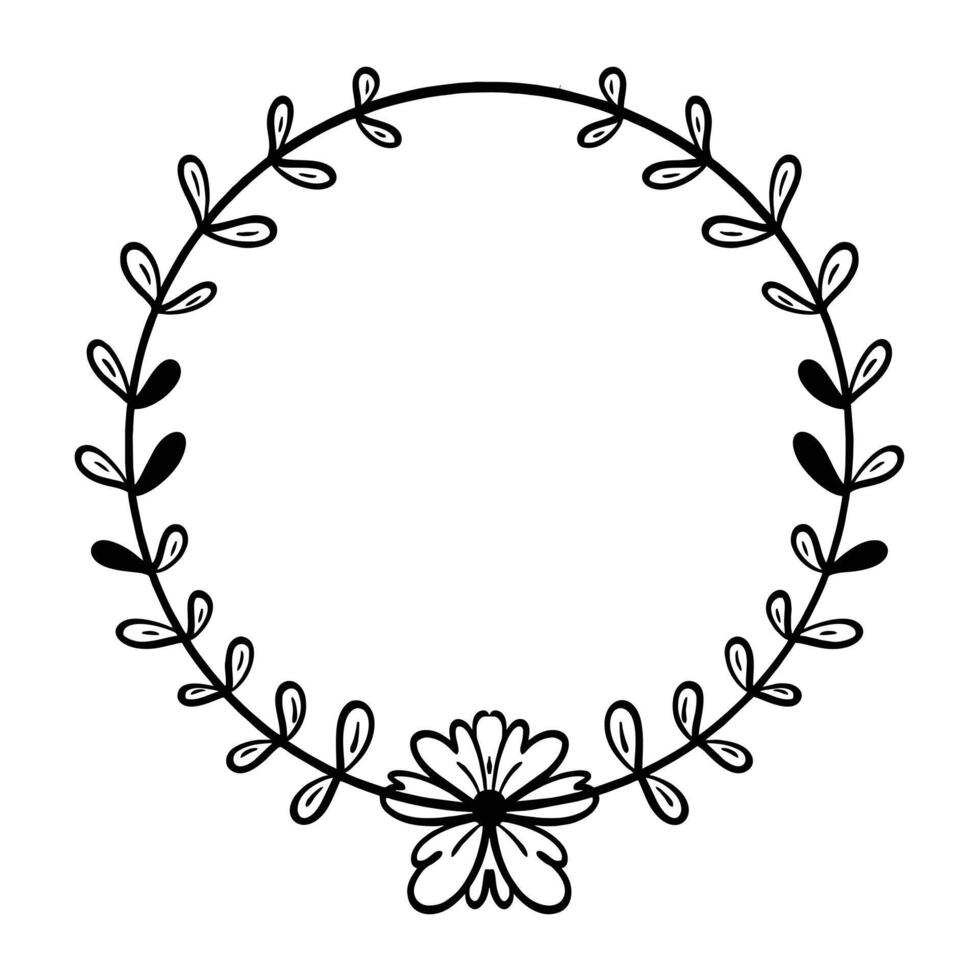 Botanical Wreath Frame in Black and White vector