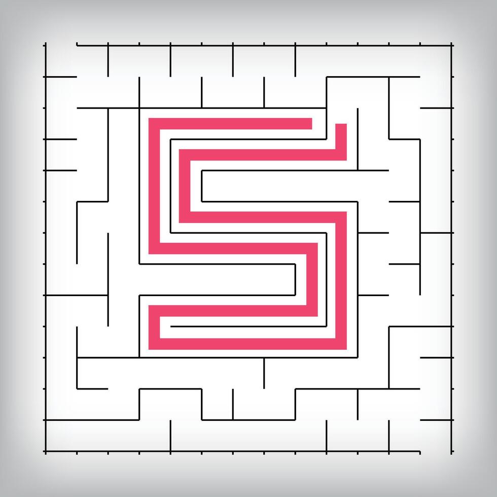 Square form linear number 5 maze puzzle. Tutorial confusing game activity. vector