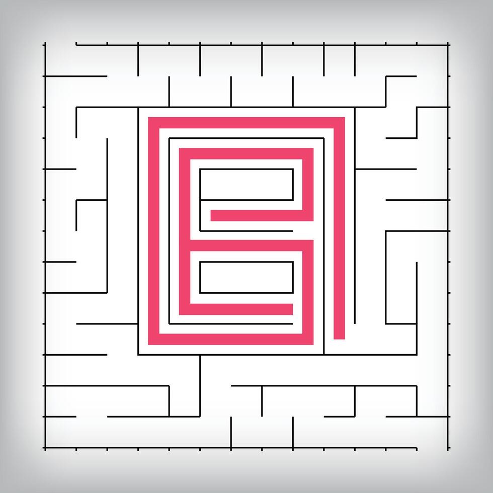 Square form linear number 8 maze puzzle. Tutorial confusing game activity. vector