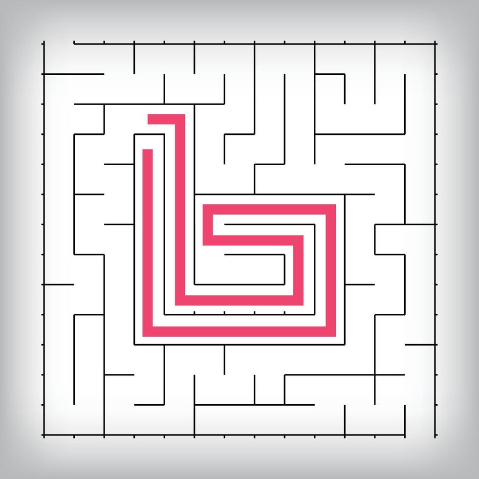 Square form linear number 6 maze puzzle. Tutorial confusing game activity. vector