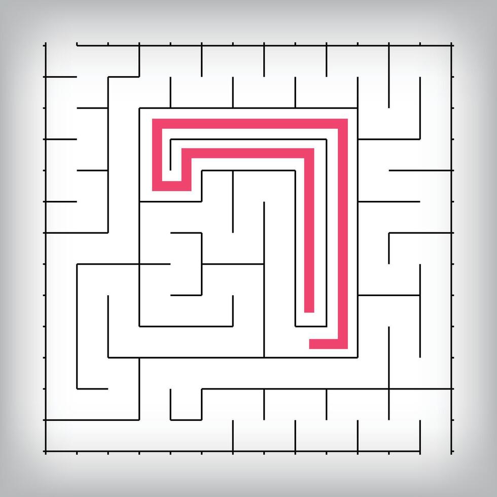 Square form linear number 7 maze puzzle. Tutorial confusing game activity. vector