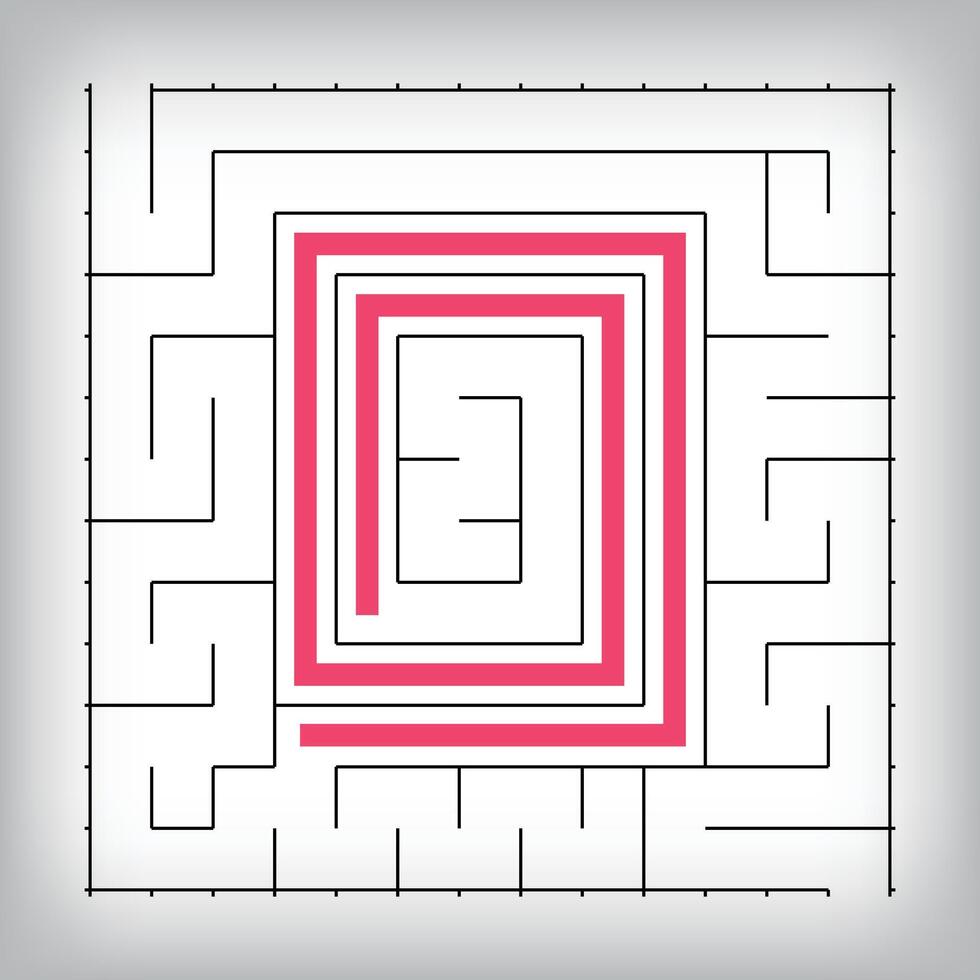 Square form linear number 0 maze puzzle. Tutorial confusing game activity. vector