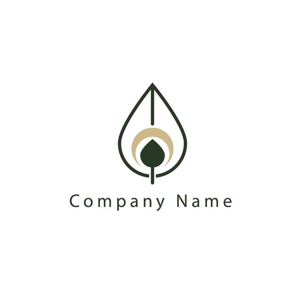 A continuous line design proposal including a water drop logo with a leaf in the center vector