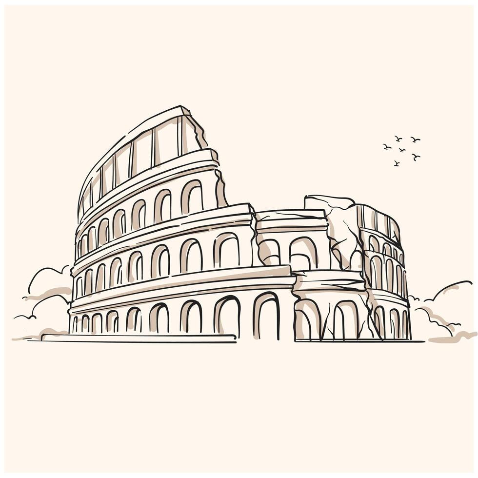 Coliseum With illustration style doodle and line art vector