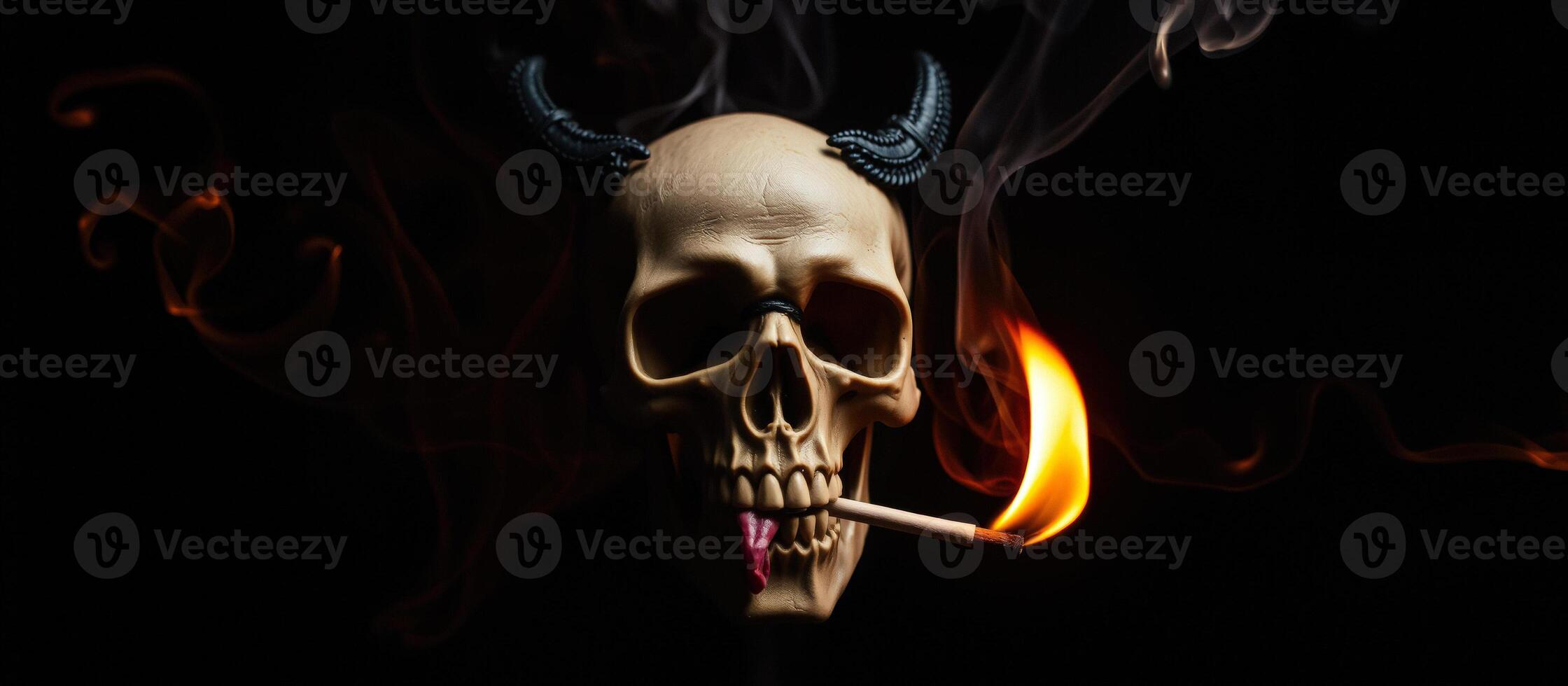 Devilish Skull Smoking a Matchstick photo