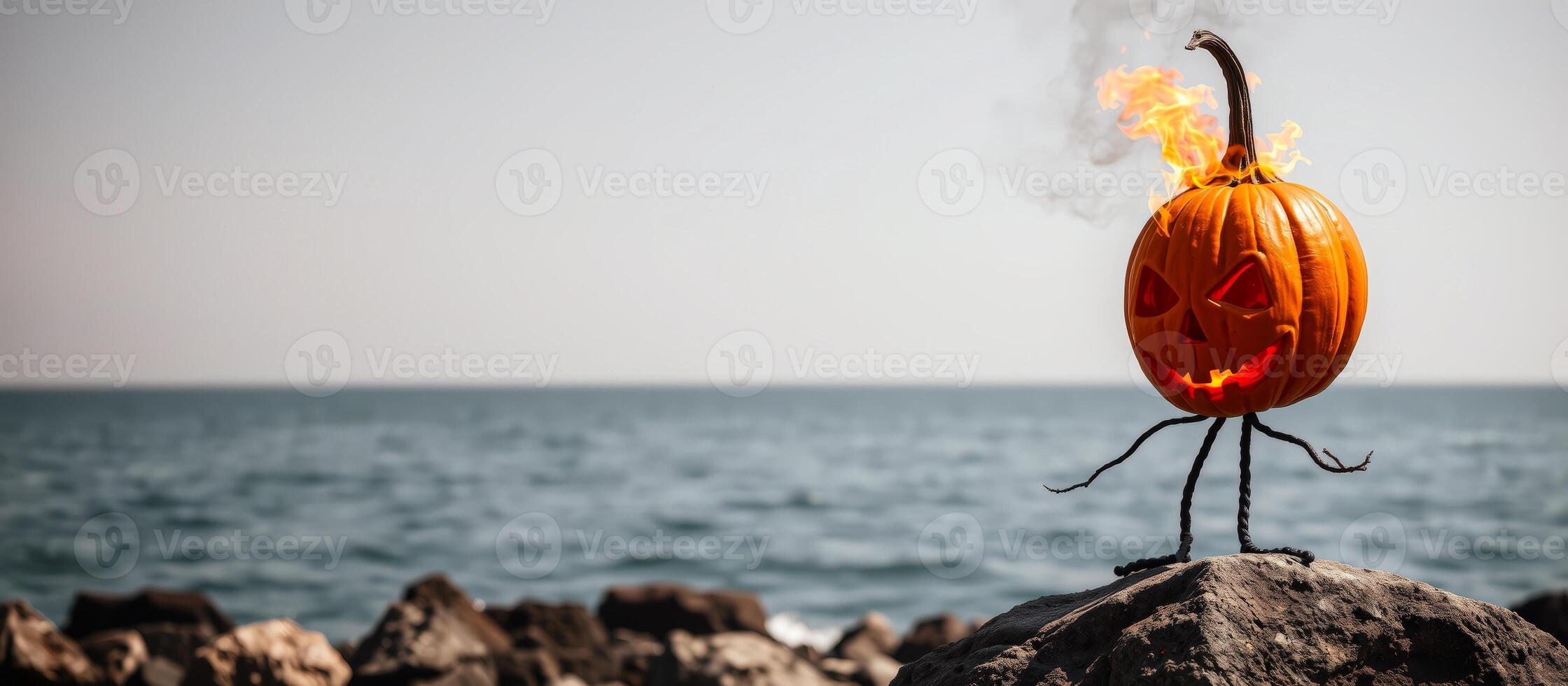 Burning Jack-O-Lantern on a Beach photo
