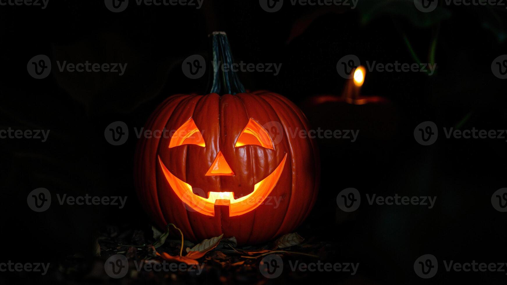 Lighted Jack-o'-Lantern in the Dark photo