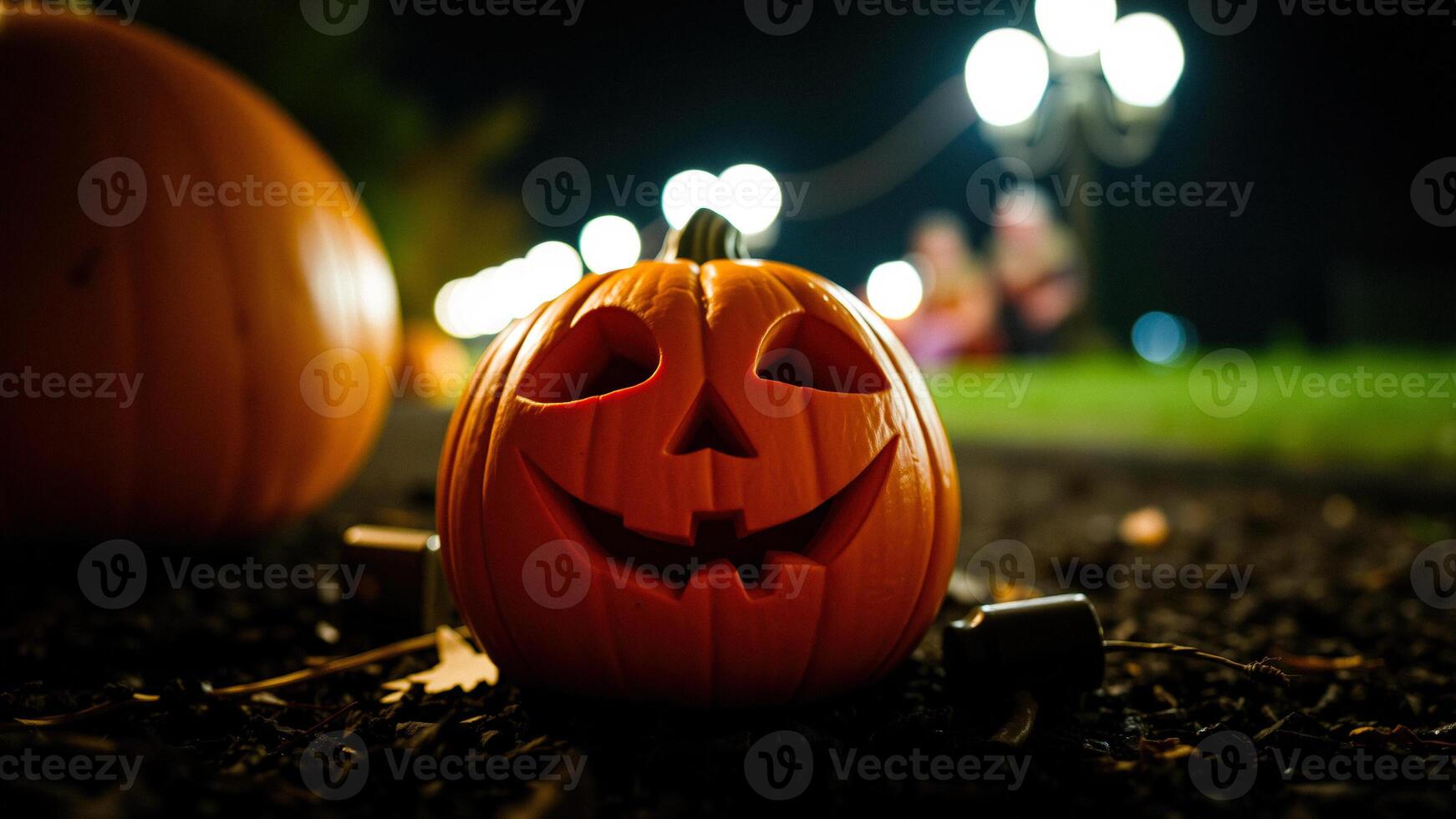 Carved Pumpkin in the Dark photo