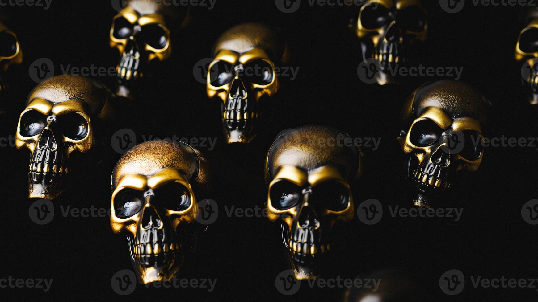 Golden Skulls on Black Background photo