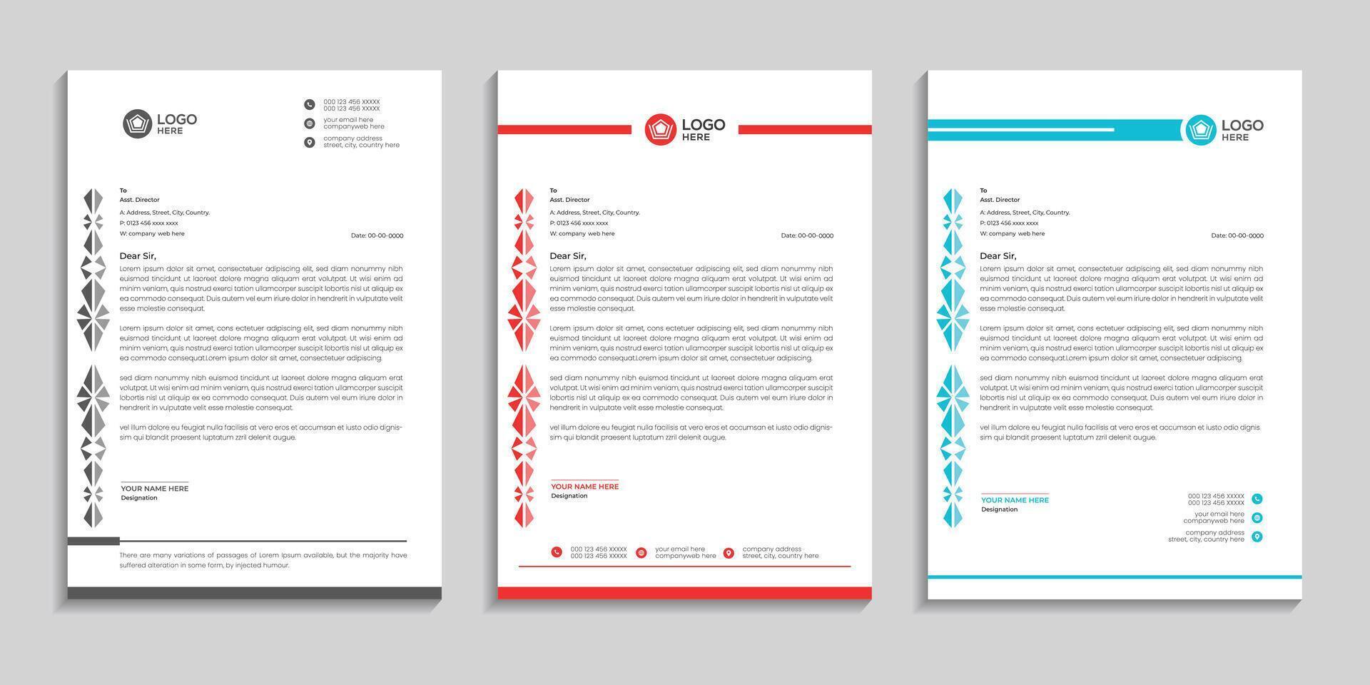 professional and unique letterhead design template with color variation to use for any business purpose vector