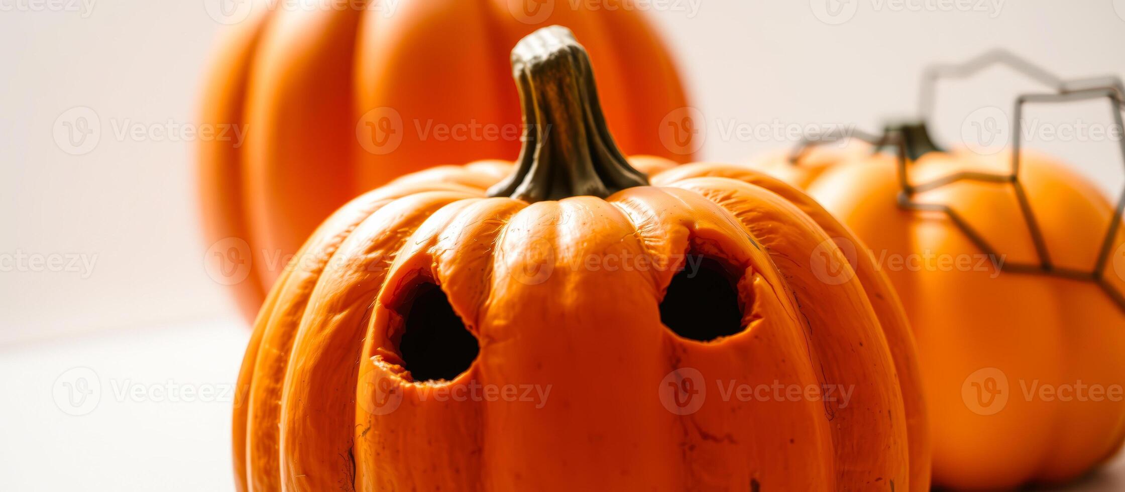 Close Up of a Jack-o'-lantern with Two Eyes Carved Out photo