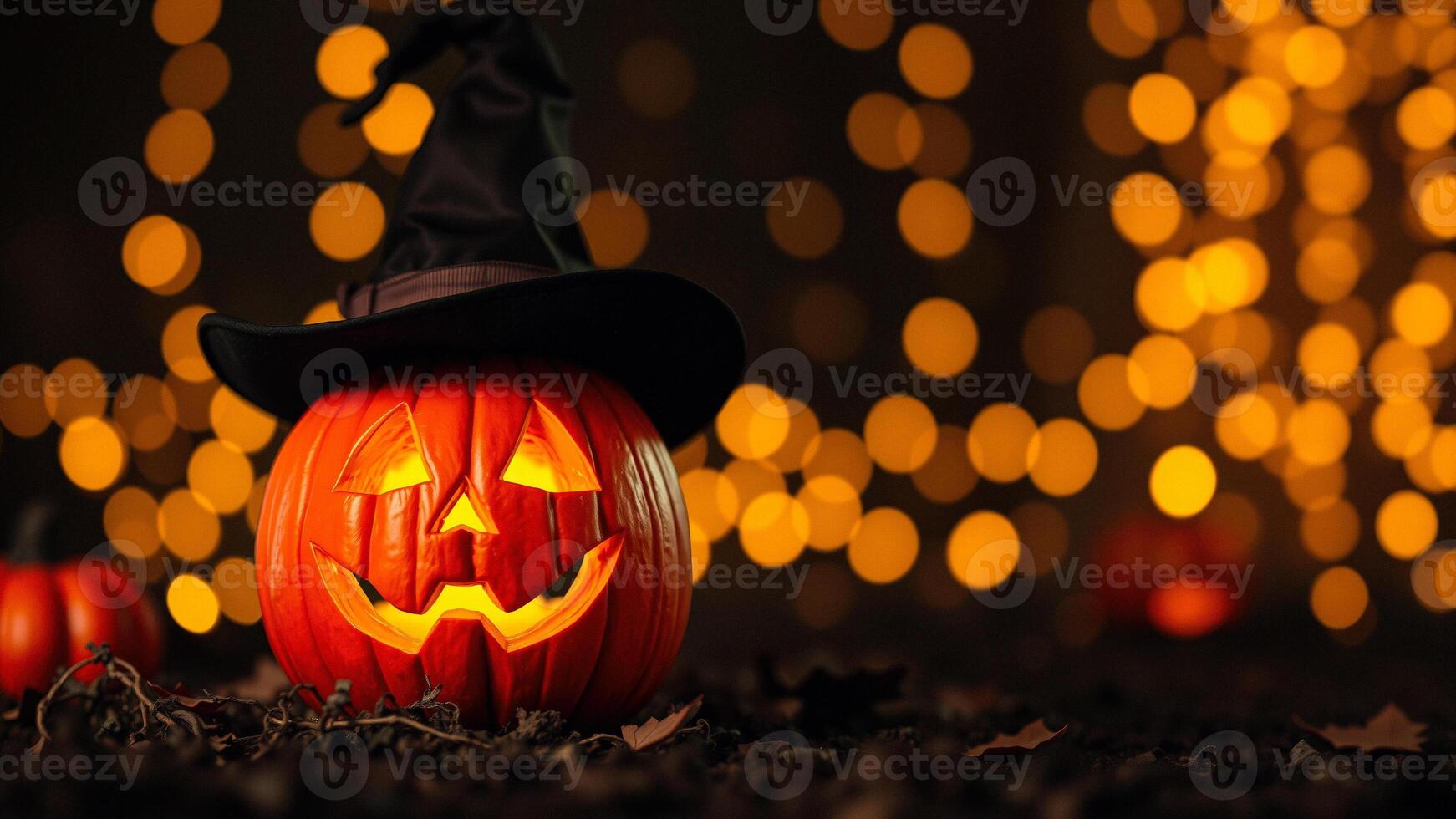 Jack-o'-Lantern with Witch's Hat photo