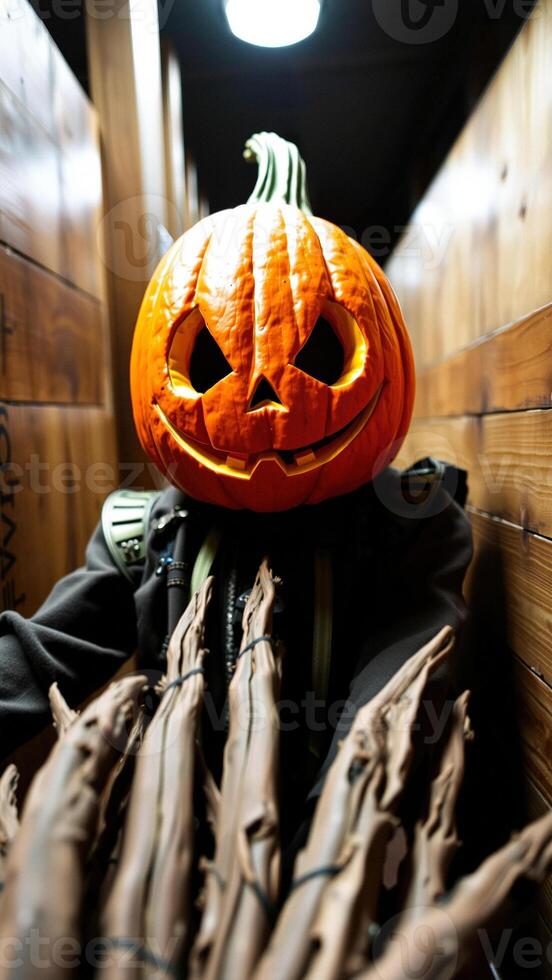 Jack-O-Lantern in a Dark Setting photo