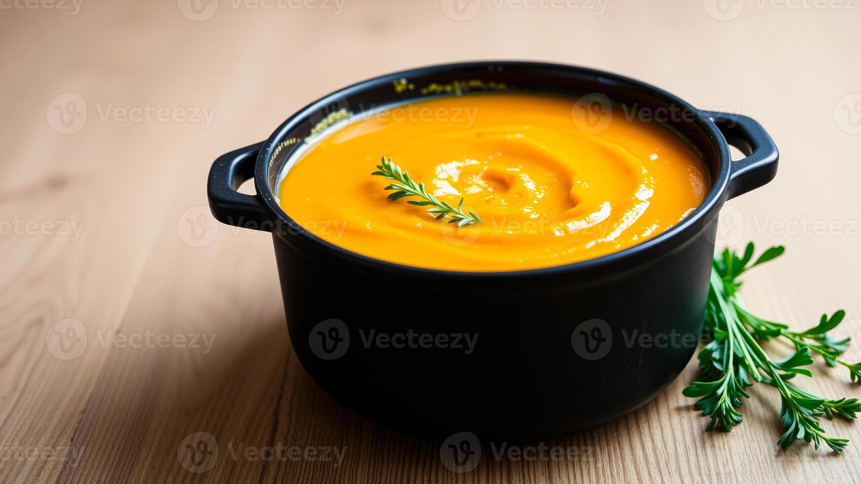 Pumpkin Soup in a Black Bowl photo