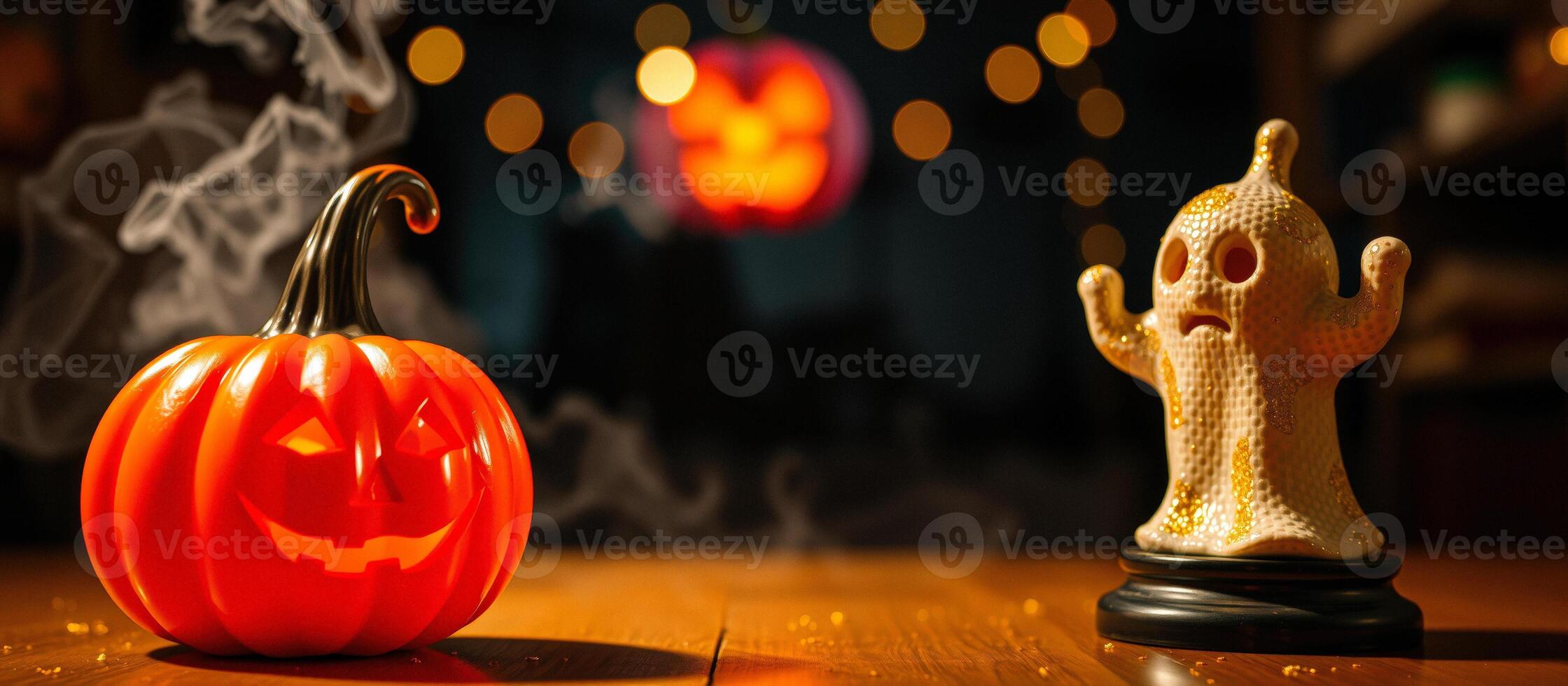 Spooky Halloween Pumpkin and Ghost photo