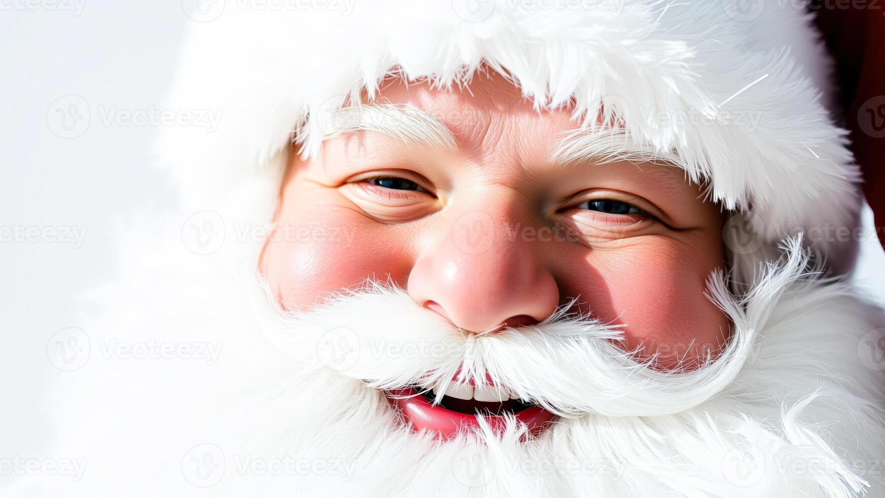 Close-up of Santa Claus's smiling face with white beard and mustache photo