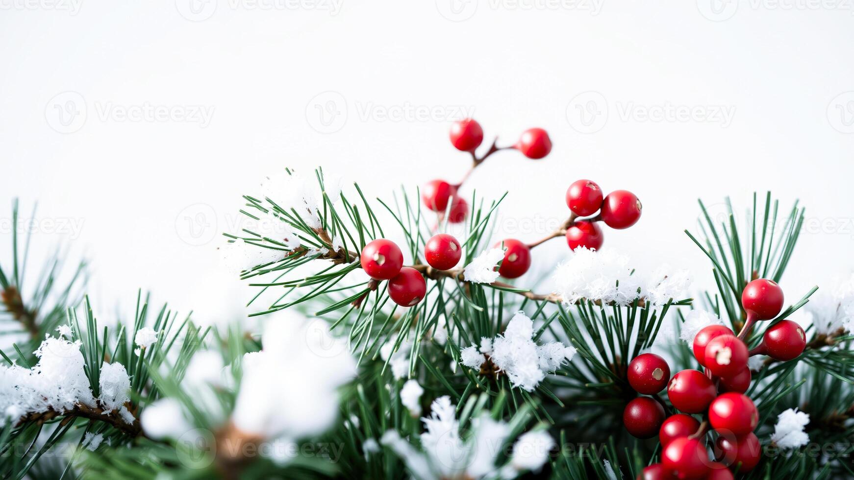 Red Berries on a Snowy Pine Branch photo