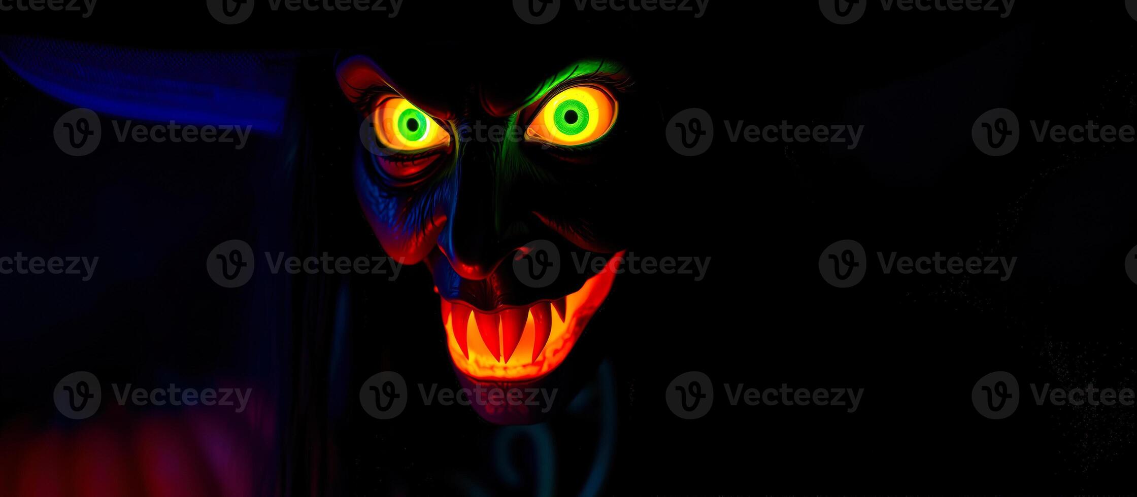 glowing face with green eyes teeth photo
