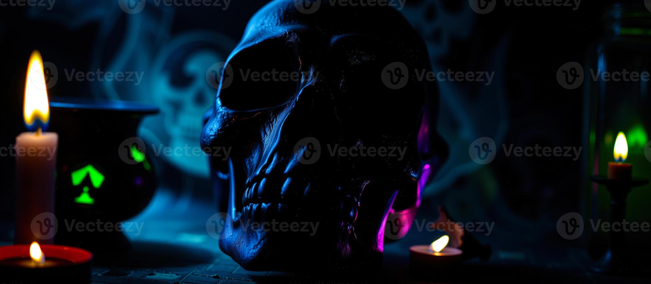 skull illuminated by candlelight photo