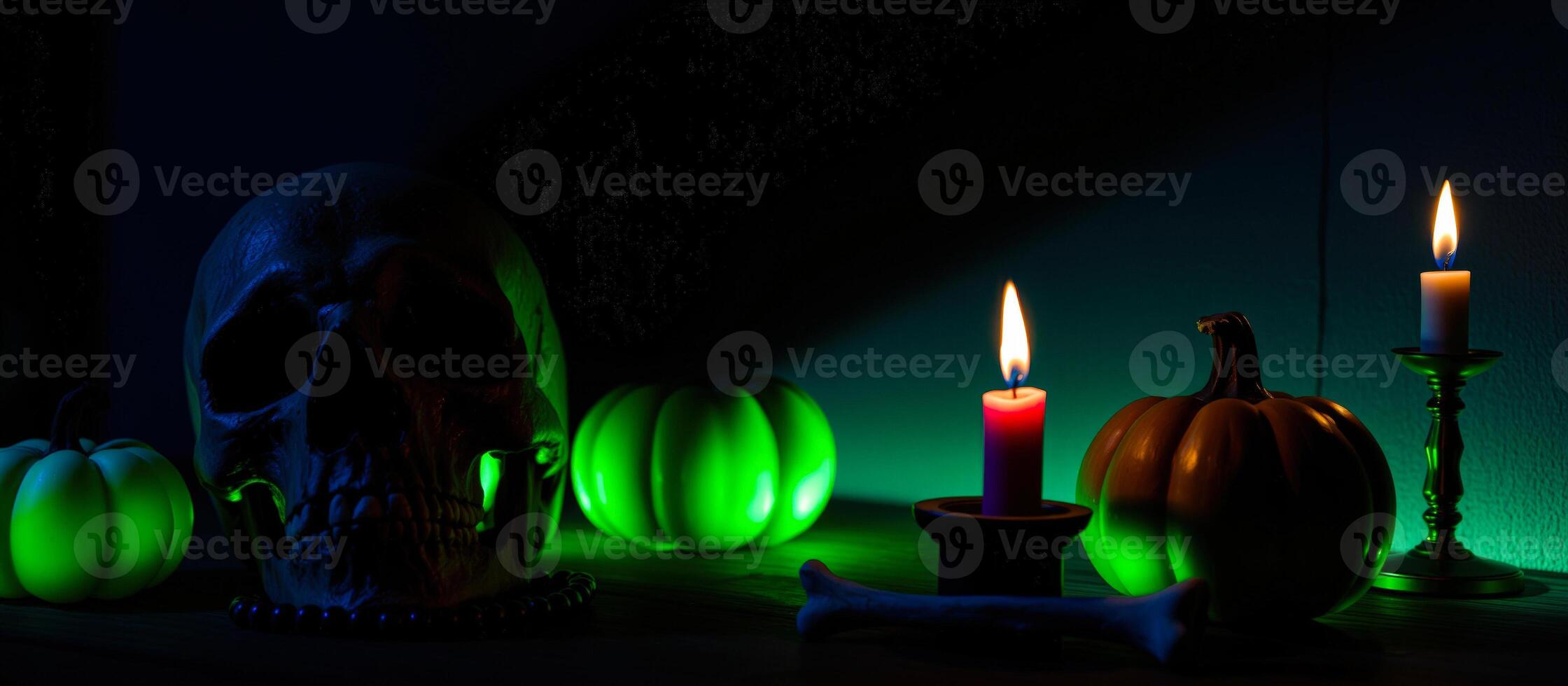 skull pumpkins candles a spooky autumn decoration photo