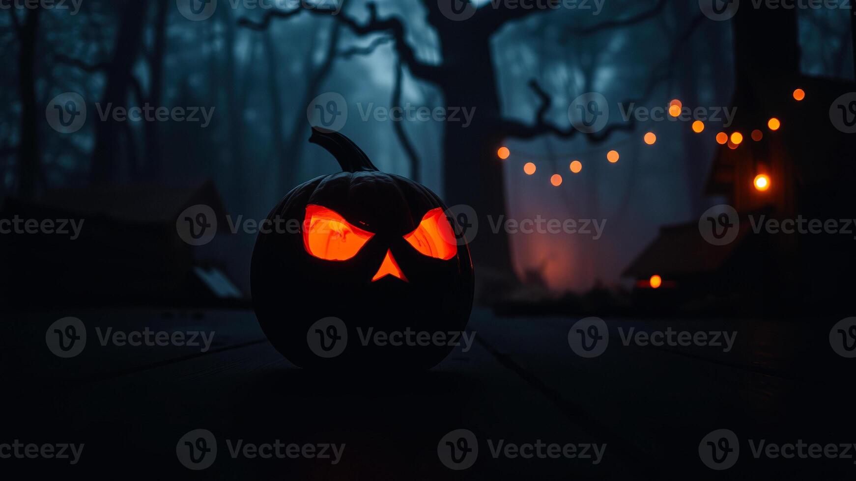 brillante Jack-o'-lantern un brumoso bosque foto