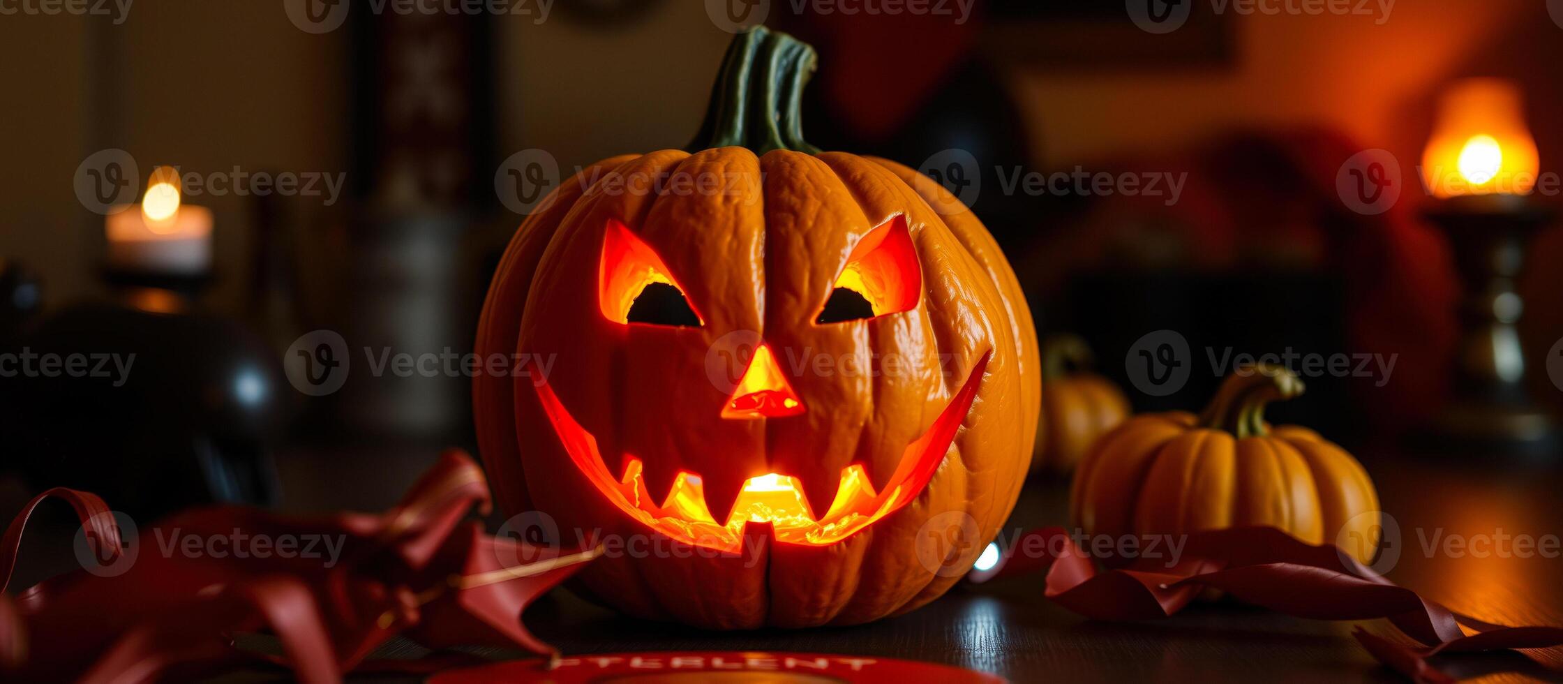 lighted jack-o'-lantern with a warm glow photo