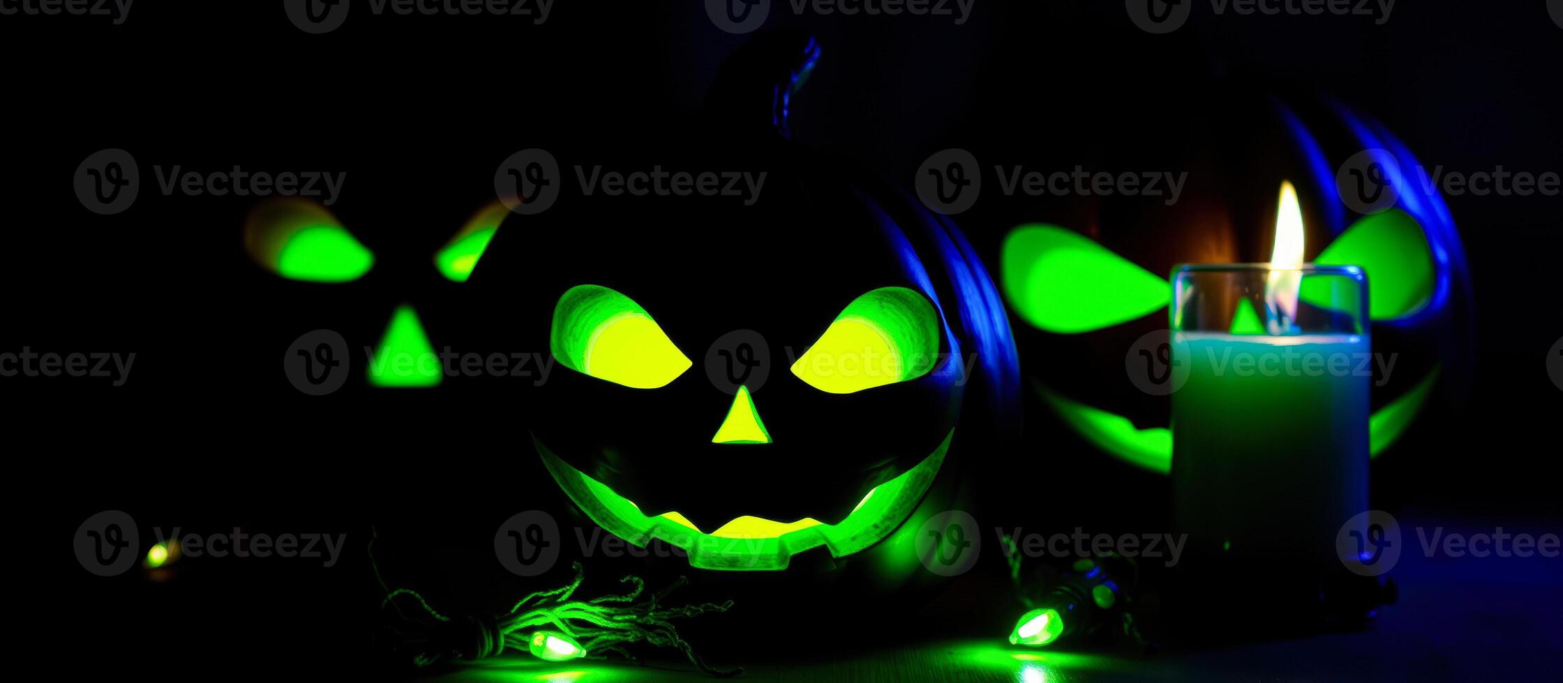 glowing pumpkins a flickering candle create a spooky halloween atmosphere photo