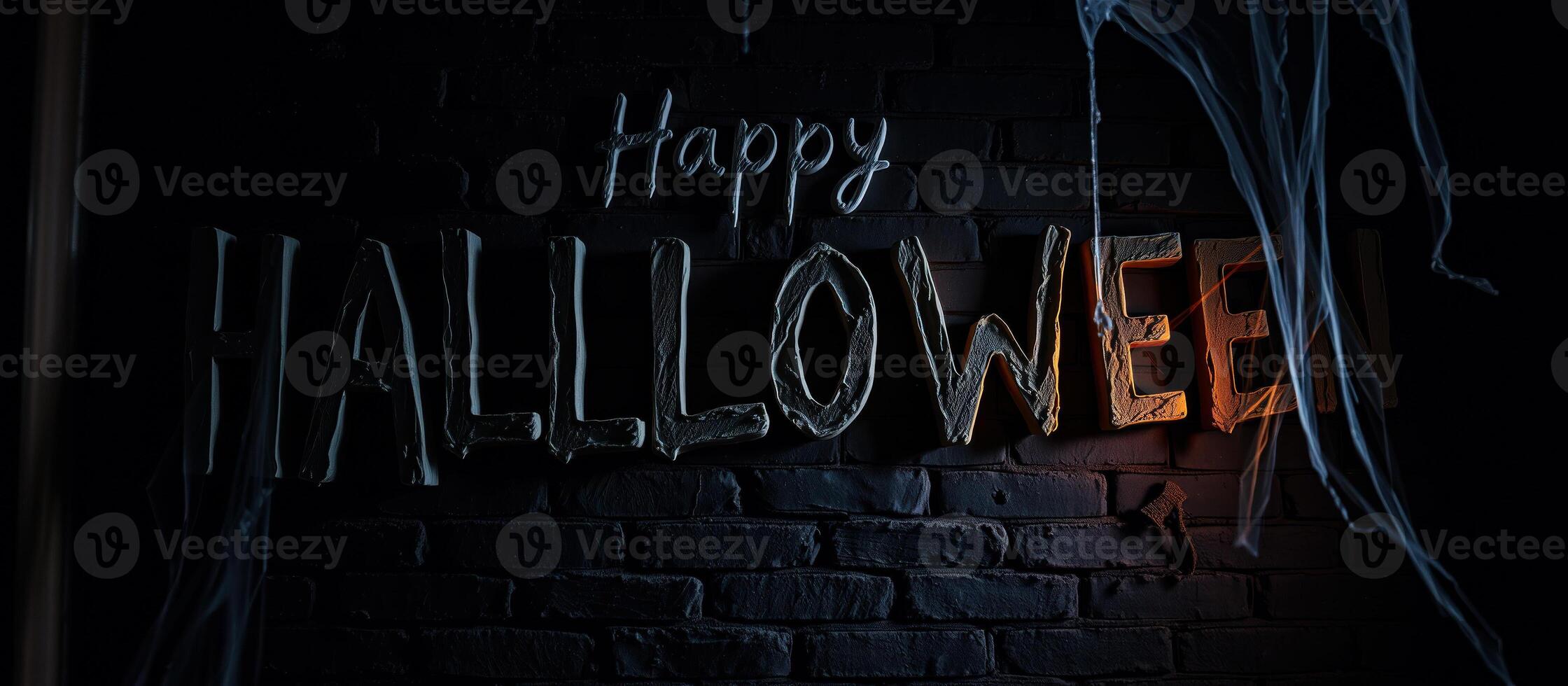 brick wall with a halloween greeting smoke photo