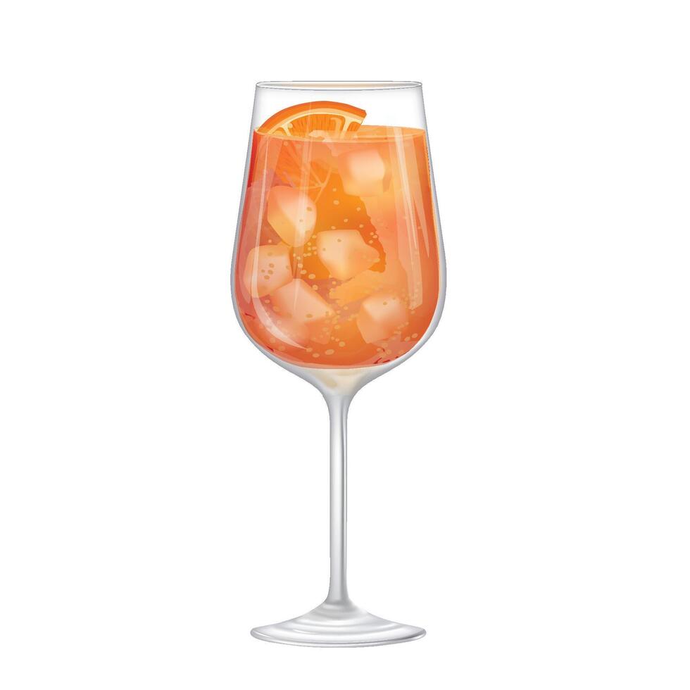 Aperol Spriz drink. Cocktail with lemon slice and ice isolated on white background. Photo realistic drawing vector